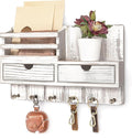 Rebee Vision Farmhouse Key Holder Wall Mount for Home Decor – Key and Mail Holder for Wall with 2 Drawer Organizer, 6 Key Hoo