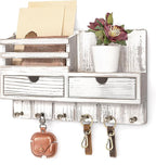 Rebee Vision Farmhouse Key Holder Wall Mount for Home Decor – Key and Mail Holder for Wall with 2 Drawer Organizer, 6 Key Hoo