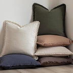 Foindtower Set of 2 Decorative Linen Fringe Throw Pillow Covers Cozy Farmhouse Cushion Cover with Tassels Accent Pillowcase f