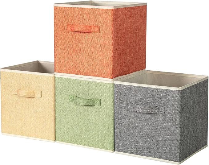 Storage Cube Organizer Bin 10.5" x 10.5" x 11" Large Boxes Fabric Basket with Handles for Organizing Shelves Closet Clothes 4