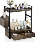 2-Tier Wood Bathroom Counter Organizer, Countertop Organizer with Drawer and Storage Basket, Bathroom Sink Organizer for Vani