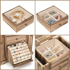 Emfogo Jewelry Box for Women, Rustic Wooden Jewelry Boxes & Organizers with Mirror, 4 Layer Jewelry Organizer Box Display for