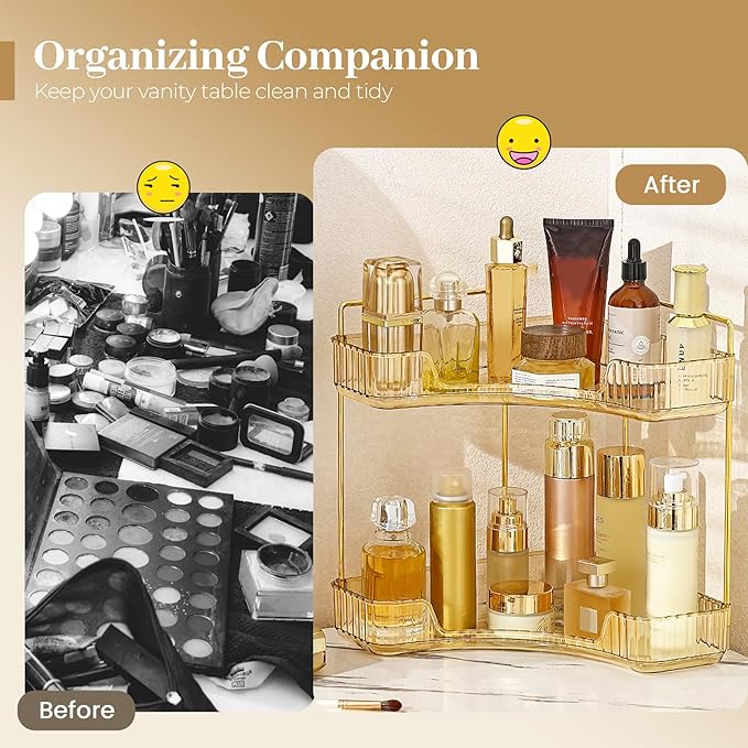 Aveniee Corner Bathroom Counter Organizer, Bathroom Countertop Shelf Makeup Organizer for Vanity Perfume Tray for Corner Stor