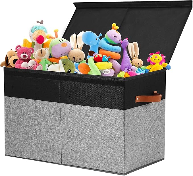 Gowee Large Toy Storage Box with Lid, Sturdy Toys Storage Chest Bin Organizer Basket with Dividers for Kids, Boys, Girls, Nur