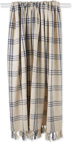DII Modern Farmhouse Plaid Collection Cotton Fringe Throw Blanket, 50x60, White/French Blue