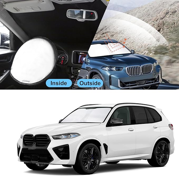 TINGLU Sun Shade for BMW X5 2019-2024 2025 2026 Accessories Windshield Sun Shade Window Shade UV Rays Protection Sun Visor Cover with Steering Wheel Sunshade Storage Bag