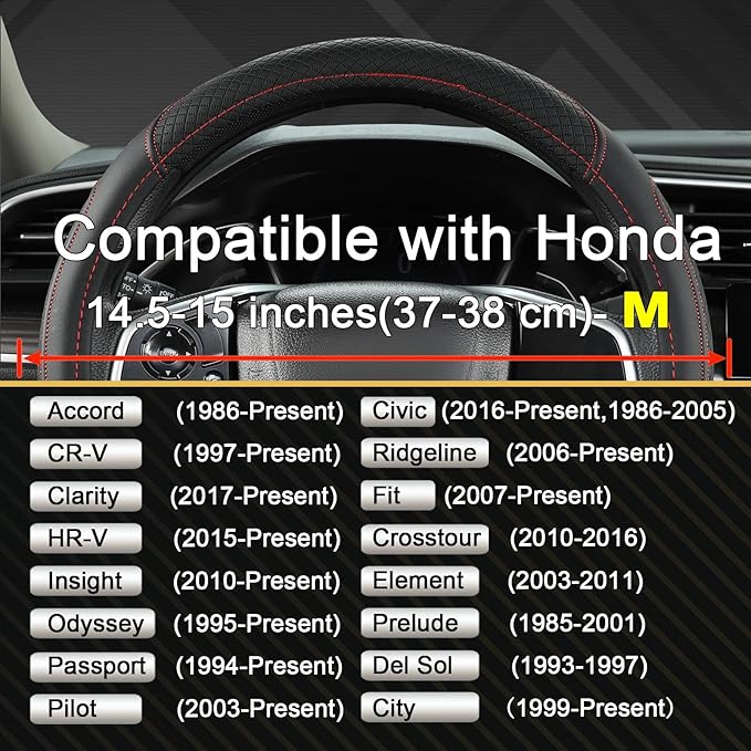 West Llama Customized Auto Car Steering Wheel Cover for Honda Accord Civic CR-V HR-V Pilot Fit Passport Odyssey 14.5-15inch(B