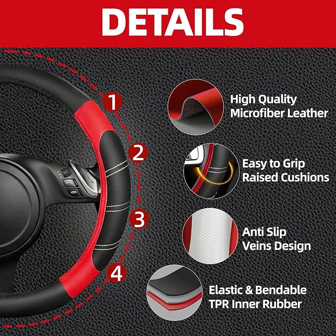 NBTEPEM Customized Auto Car Steering Wheel Cover for Honda Accord, Civic, CR-V, HR-V, Pilot, Microfiber Leather Sport Steerin