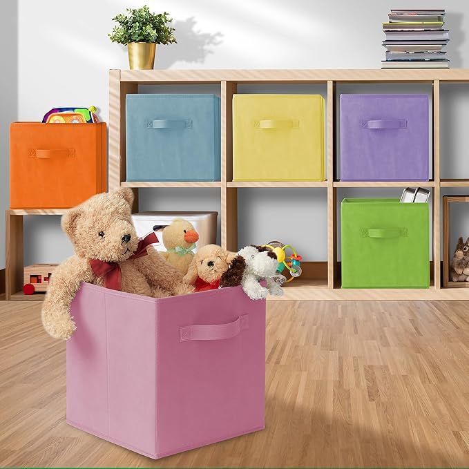 Casafield Set of 6 Collapsible Fabric Cube Storage Bins, Multicolor - 11" Foldable Cloth Baskets for Shelves, Cubby Organizer