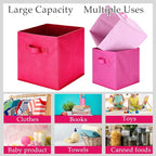 Karenhi 11" x 10. 5" x 10. 5" Pink Storage Cube, 6 Pack Fabric Cube Storage Bins Organizer Box, Collapsible Baskets with Hand