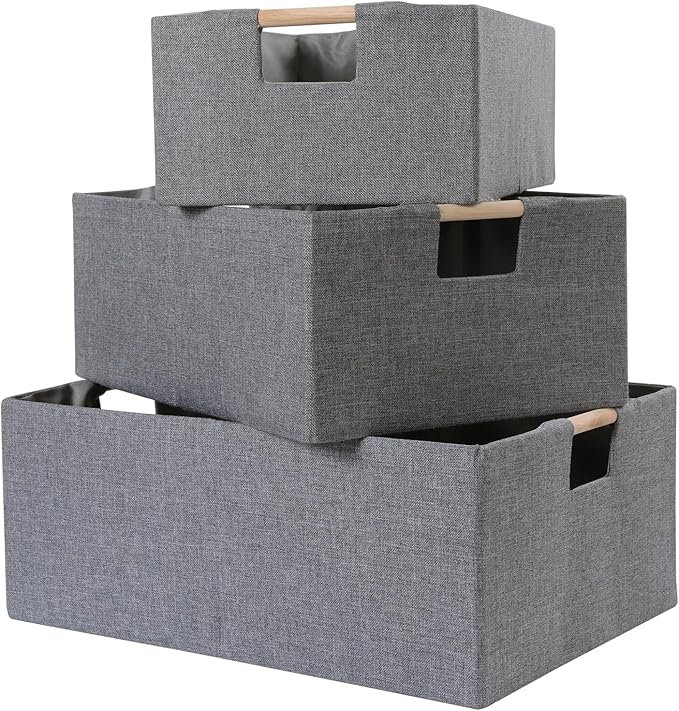 ANMINY 6PCS Storage Baskets for Organizing Collapsible Fabric Storage Bins Boxes with Wood Handles Closet Shelves Cube Organi