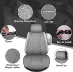 CAR PASS Gray Leather Bling Car Seat Covers Full Set, Luxury Microfiber Nappa PU Cushioned, Waterproof Anti-Slip Universal Fi