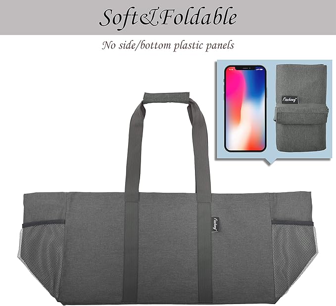 Finnhomy 42L Extra Large Utility Tote Bag, Oxford Fabric Reusable Folding Grocery Bags with Handles and Pockets, 2 Pack