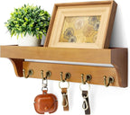 Rebee Vision Decorative Key Holder for Wall with Shelf: Farmhouse Mail Rack with 5 Sturdy Key Hooks for Home Decor, Apartment