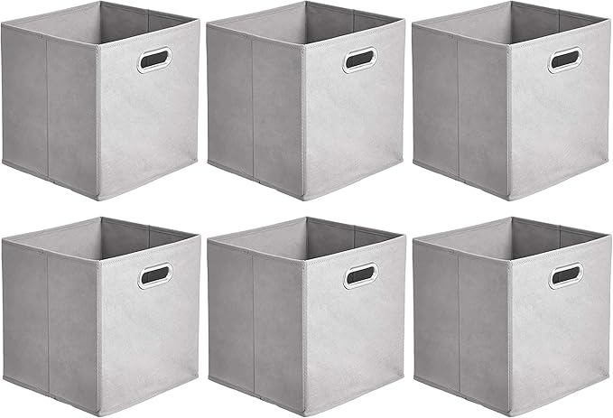 Amazon Basics Collapsible Cube Storage Bins, Space-Saving, Organizing Fabric Bins with Handles, 10.5 x 10.5 x 11 inches, Ligh