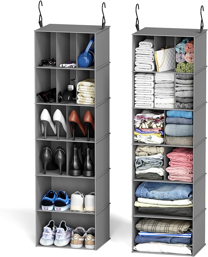 SpaceAid 2 Pack Hanging Closet Organizer and Storage with Dividers, 24 Compartments Hanging Shoe Shelves for Closet, Wardrobe