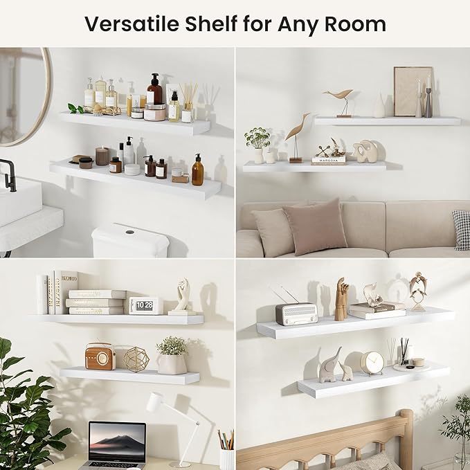 Fun Memories Rustic Floating Wall Shelves, Wall Mounted Wood Storage & Display Shelves for Bathroom, Bedroom, Living Room or 