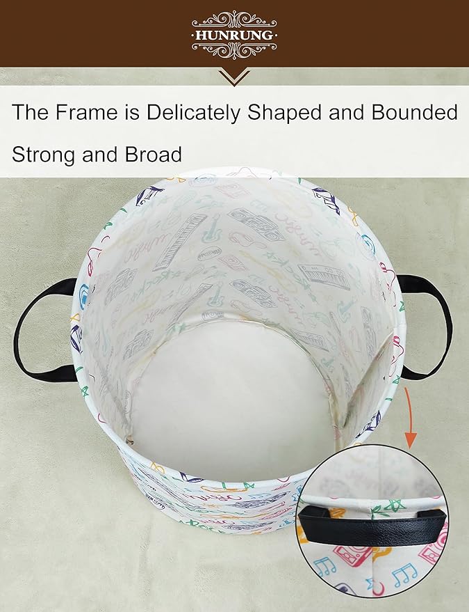 HUNRUNG Laundry Hamper,Large Canvas Fabric Lightweight Storage Basket Toy Organizer Dirty Clothes Collapsible Waterproof for 