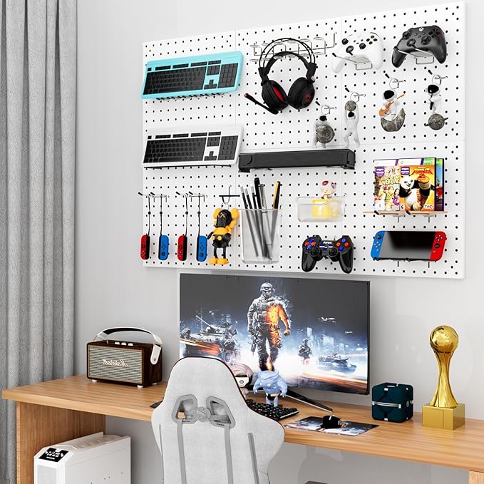 Peg Board Kit, Includes Pegboard and Accessories,with Hooks and Bins,Peg Board Wall Organizer for Office,Ornaments Display,Cr