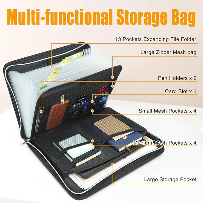 Accordion File Organizer,Fireproof Safe Document Bag,Expanding File Folder Tote Bag with Multi Pockets,Home Travel Fire Safe 