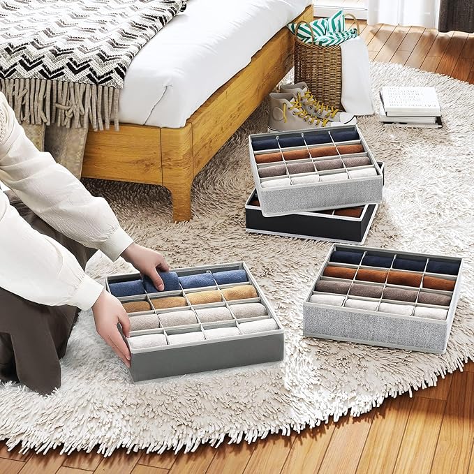 Joyoldelf Sock Drawer Organizer Divider Underwear Organizer 16-cell Fabric Dresser Drawer Organizers Storage Boxes for Socks 