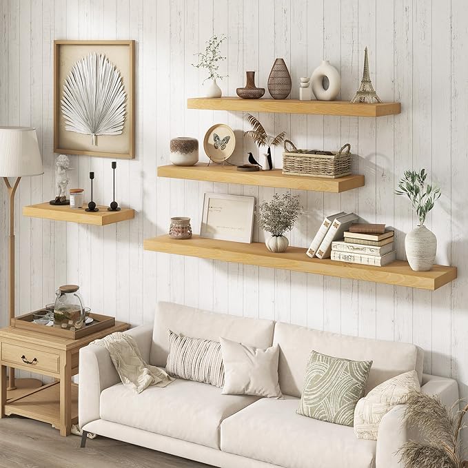 Marsmiles 20 Inch Floating Shelves | 9.3 Inch Deep Natural Wood Wall Shelves Set of 2 | Rustic Reclaimed Wood Shelves for Roo
