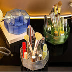 LINFIDITE 360°Rotating Makeup Organizer Holder Cosmetic Display Case Clear Makeup Brush Lip Gloss Organizer Case with 5 Slots