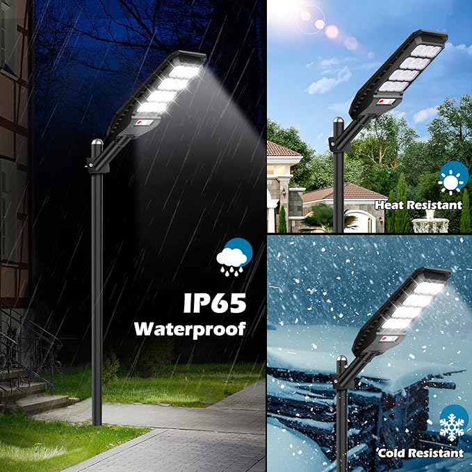VUAA 4 Pack Solar Street Lights Outdoor Waterproof, 6500K 6000LM LED Street Light Dusk to Dawn,Solar Motion Sensor Lights Out