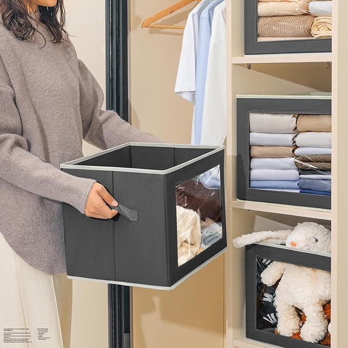 Homsorout Stackable Storage Bins with Lids - Large Storage Box with Lids, Foldable Closet Boxes for Organizing, Wardrobe Clot