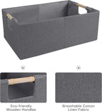 ANMINY 4PCS Storage Baskets for Organizing Collapsible Fabric Storage Bins Boxes with Wood Handles Closet Shelves Cube Organi