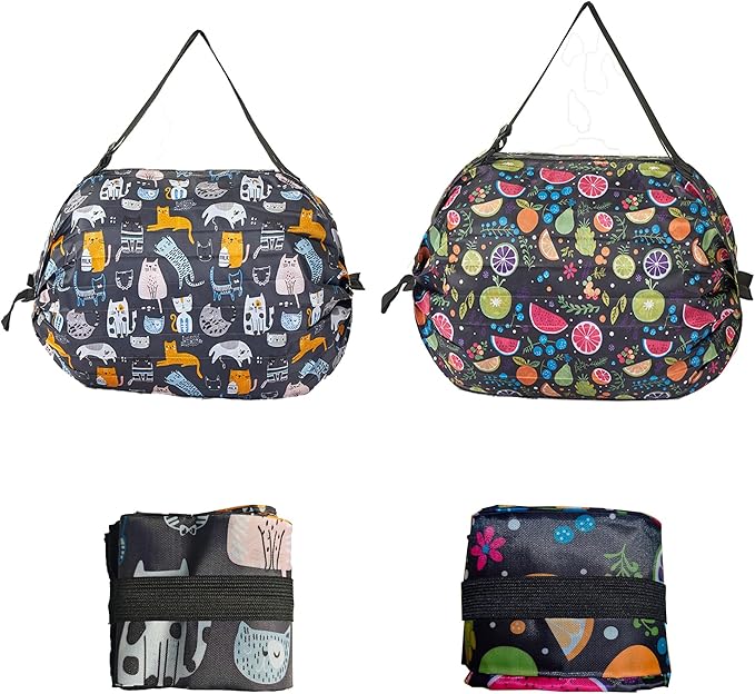 Foldable Reusable Tote Bags - Thickened 210D Nylon Waterproof Grocery Shopping Bag with Zipper & Adjustable Strap