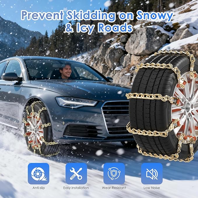 Qoosea Snow Chains 8Pcs Tire Chains Snow Chains for Car SUV Tire Chains with Tightening Buckles Universal Anti-Slip Snow Tire