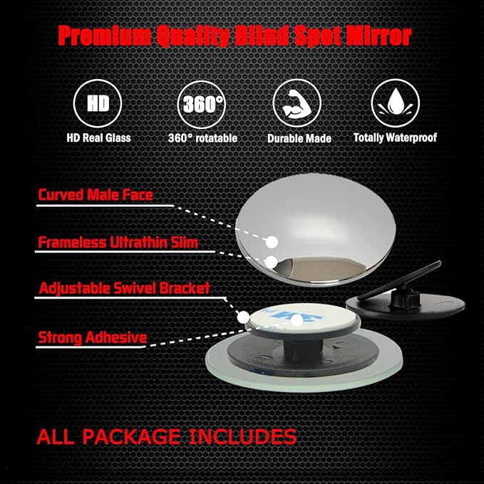 Ampper 2" Round Blind Spot Mirrors, Adjustabe HD Glass Convex Wide Angle Rear View Car SUV Universal Fit Stick-On Lens, Pack of 4