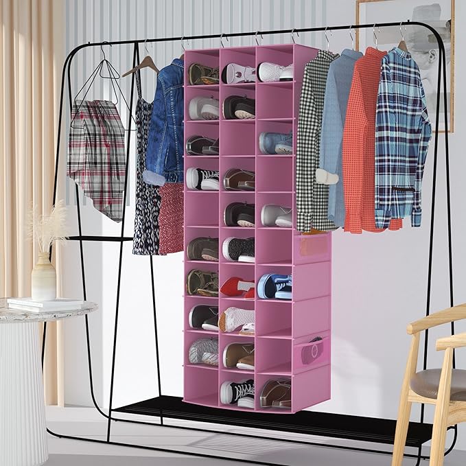 coastal rose Hanging Shoe Organizer for Closet, 30 Sections Hanging Closet Organizers and Storage Shelves Space Saving Shoe R