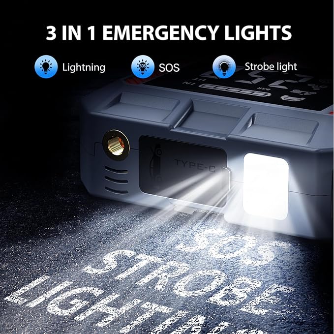 8000A Jump Starter with Air Compressor, 26800mAh Car Battery Jump Starter (All Gas/16L Diesel), 150PSI Battery Jumper