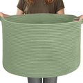 MEGASKET 115L Oversized Green Basket, 23.6"x15.7" Woven Cotton Rope Bin for Blankets, Nursery Wicker Laundry Hamper, Kids Toy