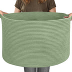 MEGASKET 115L Oversized Green Basket, 23.6"x15.7" Woven Cotton Rope Bin for Blankets, Nursery Wicker Laundry Hamper, Kids Toy