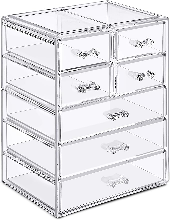 Sorbus Acrylic Makeup Organizer Set, 7-Drawer Vanity & Countertop Cosmetic Storage with Small & Wide Drawers, Clear Makeup St