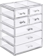 Sorbus Acrylic Makeup Organizer Set, 7-Drawer Vanity & Countertop Cosmetic Storage with Small & Wide Drawers, Clear Makeup St