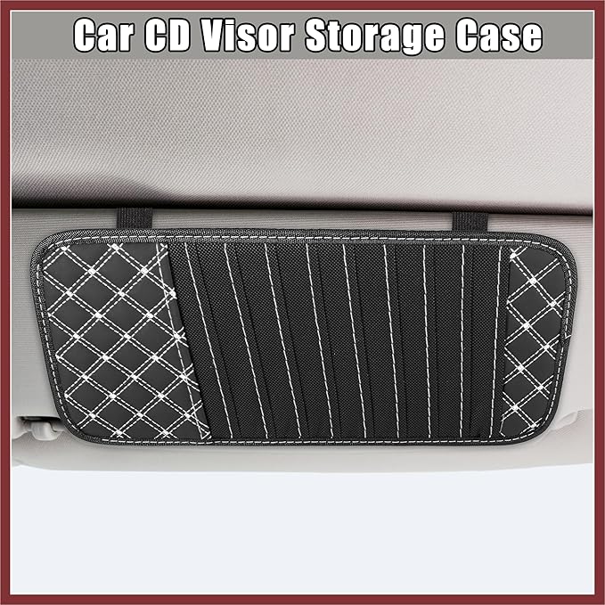 2pcs Car CD Visor Storage Cases Vehicle Sun Visor Organizer with 10 DVD Storage Sleeves Black with White Line Replace Parts