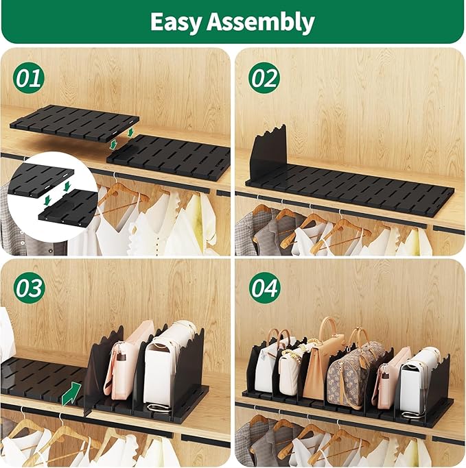 SPACEKEEPER Shelf Divider for Closet, 2 Pack Adjustable Purse Organizers Handbag Separators Storage Organizer Bookshelf Separ