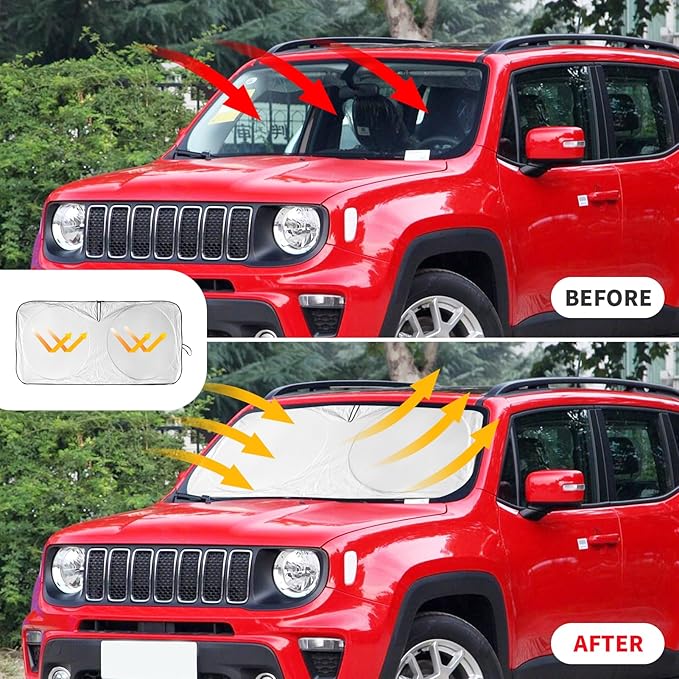 Sunshade for Jeep Compass 2017-2024 2025 Windshield Sun Shade, Custom fit Compass Front Windows Shade Cover Foldable Shield 240T Silver Sun Visor Blocks UV Rays Keep Car Cooler Accessories