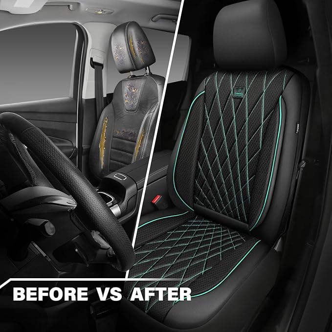 CAR PASS Thick Foam 3D Air Mesh Leather Car Seat Covers Front Seats Only, Breathable Premuim Leather Two Front Seat Cover, Ai