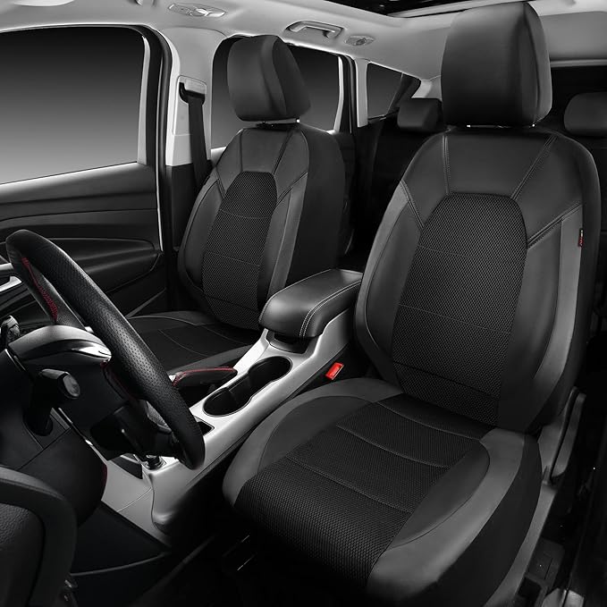 CAR PASS Leather Seat Covers, Automotive Sport Car Seat Cover Super 5mm Composite Sponge Inside, Airbag Compatible Universal 