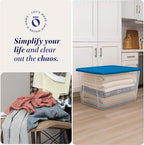 HOMZ 2-Pack Snaplock, Large Clear Plastic Storage Organizer Bins w/Lids, 56 Quart, Blue - Stackable Container Boxes for Bedro