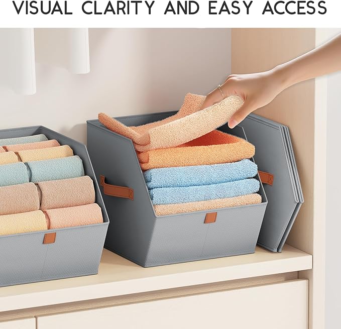 Homsorout Fabric Closet Storage Cubes - 4 Pack Square Storage Bins with Dual Handles for Clothes, Towels, Toys, Cube Storage 