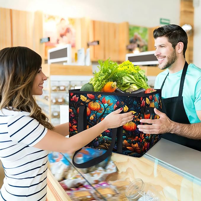 Reusable Grocery Bags Heavy Duty Shopping Bags Foldable Large Tote Bags with Long Handles & Hard Bottom