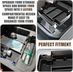Muslogy for 2021-2024 Yukon Tahoe Suburban Sliding Center Console Armrest Organizer & Dash Storage Tray 2PCS Compatible with GMC Yukon Tahoe Suburban 2021 2022 2023 2024 Not for Denali (Console+Dash)