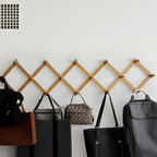 SKOLOO Accordion Wall Hanger with 16 Hooks, Modern Expandable Coat Rack Hat Rack for Wall, Solid Wooden, Natural Color