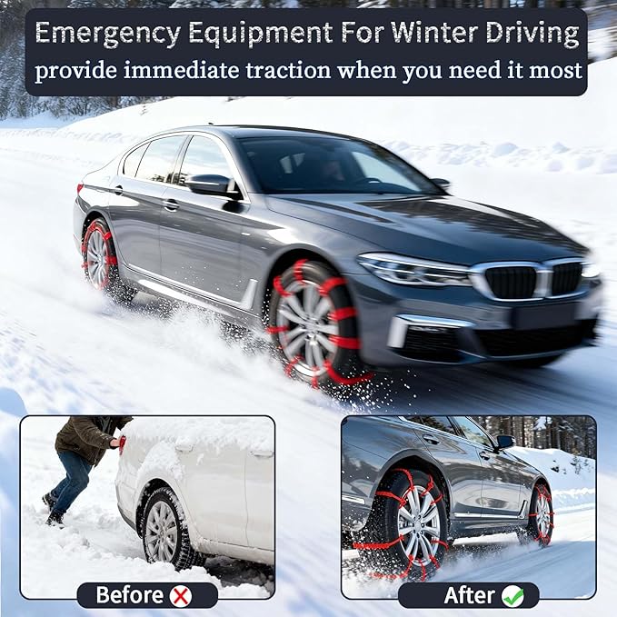 Universal Anti-Skid Snow Tire Chains for Cars SUV Trucks - Adjustable 14-19 Inch Emergency Winter Traction Tire Chains, Easy 